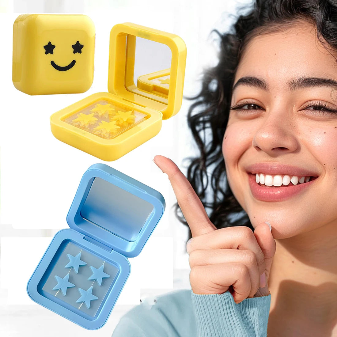 Blue & Yellow Stars Hydrocolloid Acne Patches with Mirror Storage Box