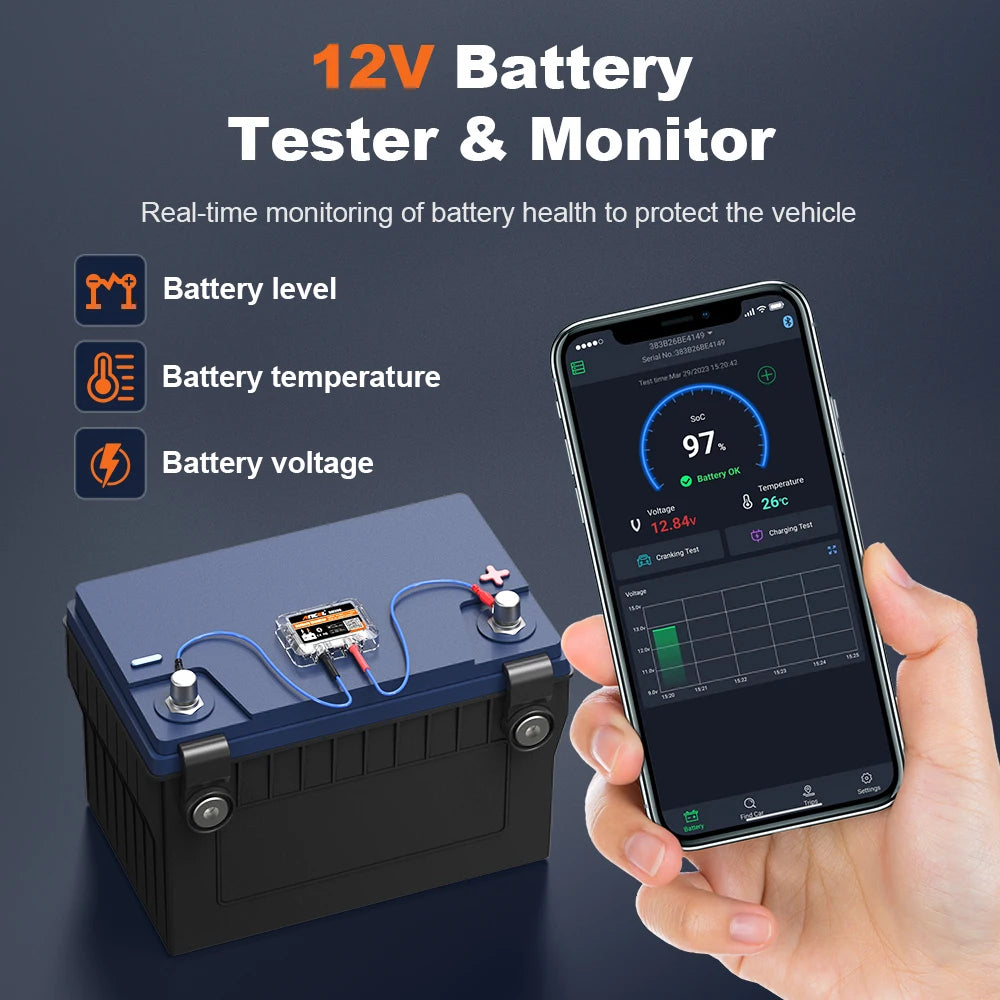 ANCEL BM200 12V Car Battery Monitor 12V Battery Health Monitoring Wireless Bluetooth 4.2 For Android IOS APP Battery Tester Tool