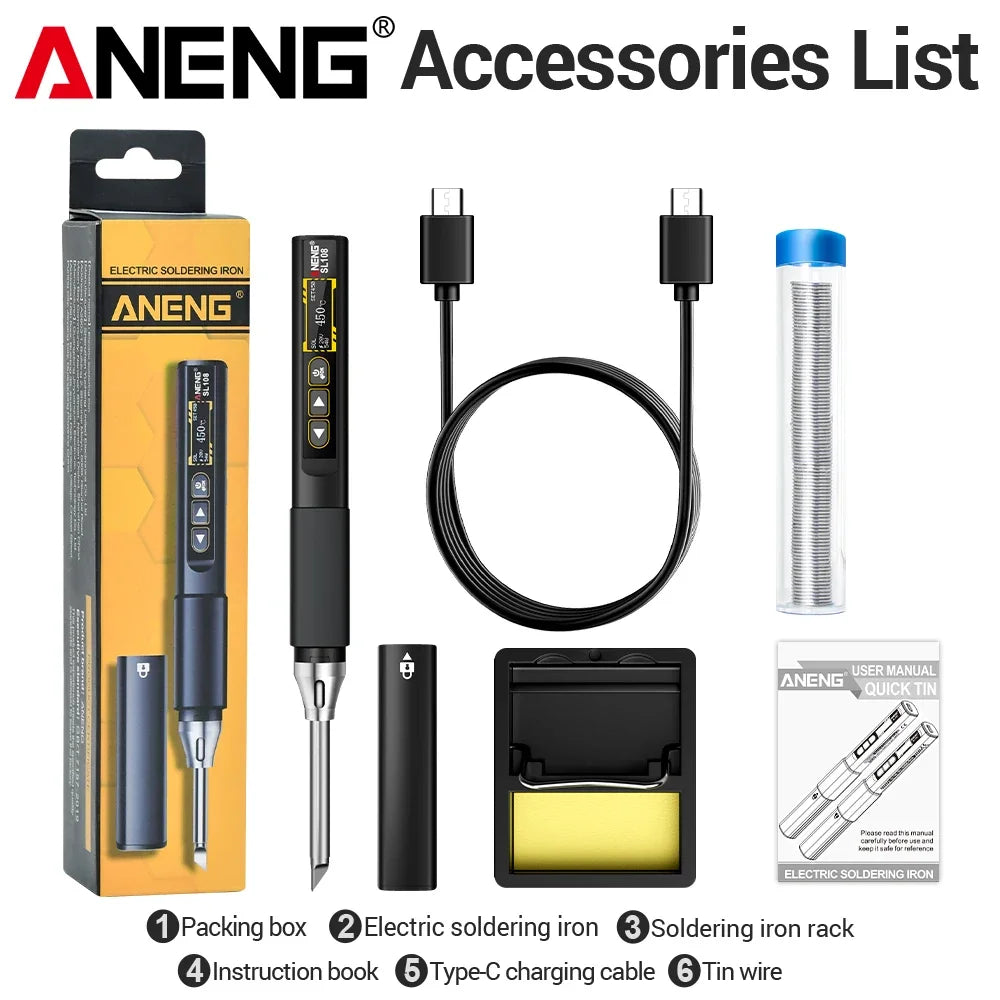 ANENG SL108 Electric Soldering Irons kit PD 96W QC Adjustable Temperature Fast Heat Portable Digital Smart Soldering Iron Tools
