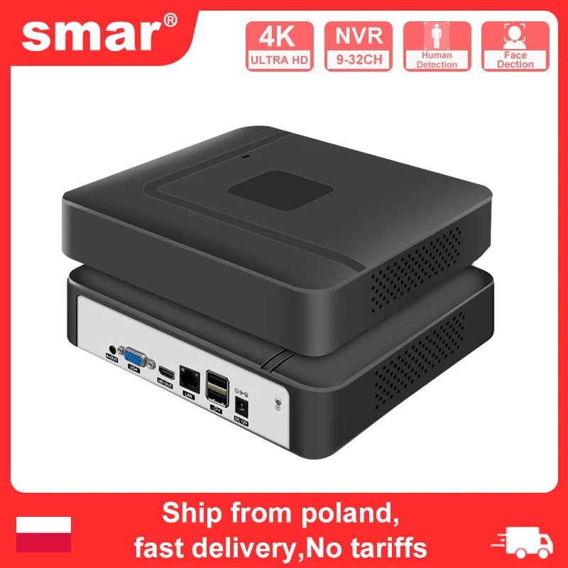 Smar H.265 CCTV NVR 8CH 9CH 16CH 32CH For 5MP 4K IP Camera Support Face Detection Email Alart Video DVR Recorder XMEYE APP Onvif