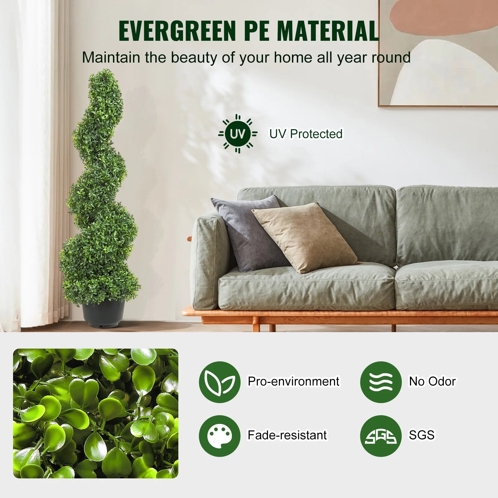 SucceBuy 1/2 peças Topário espiral de Buxus Artificial Boxwood Torre de Topo Alto 24/36/48 polegadas Decorativas Plantas Verdes Árvore de Plástico PE