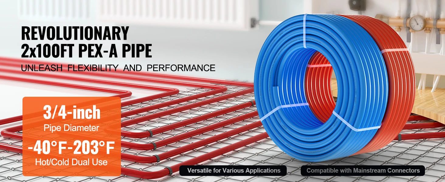 3/4" PEX-A Boru Tüpü 2x100FT Sıcak ve Soğuk Su Sistemleri için
