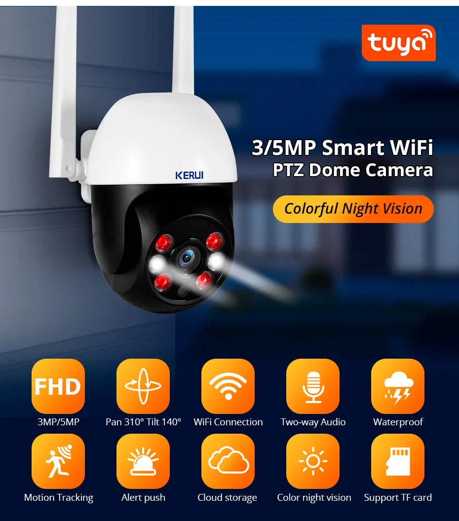 KERUI 5MP Outdoor WiFi Dome Security Camera with Auto Tracking