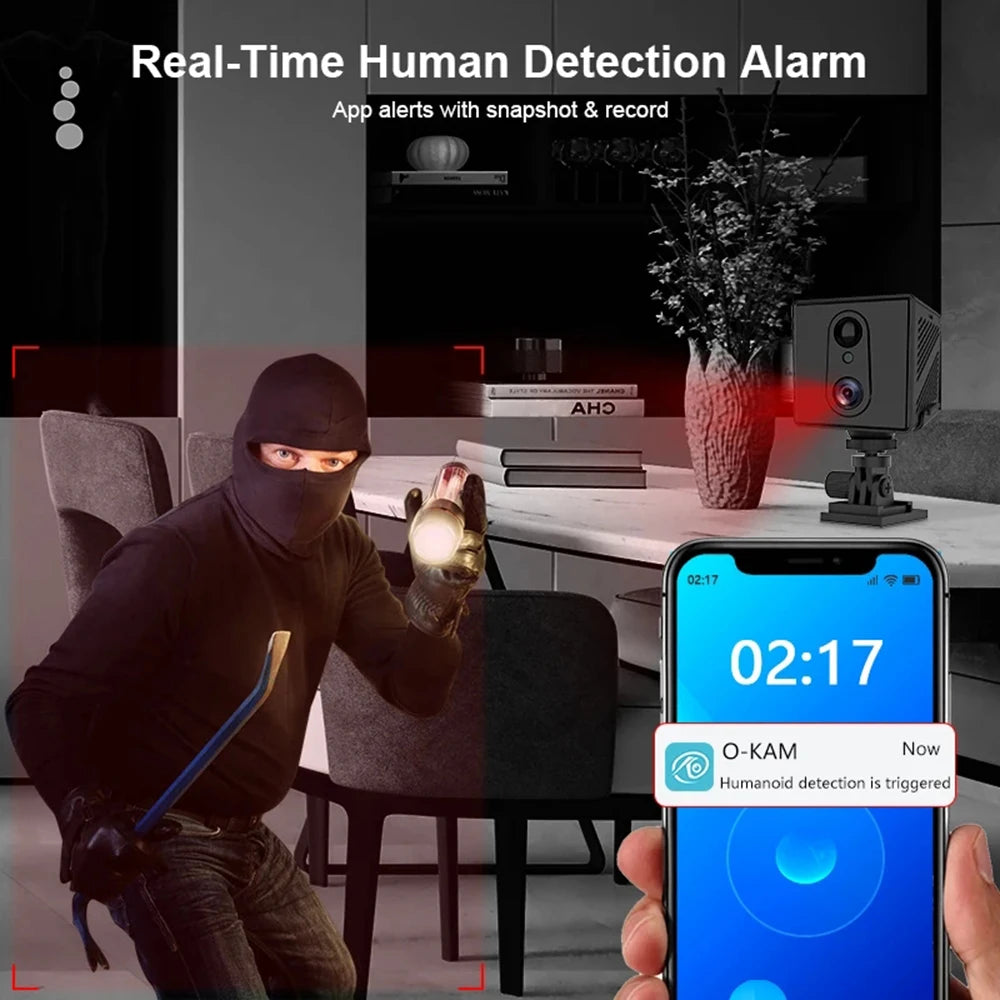 5MP Mini Camera 3000mAh Battery 64GB 4G SIM Card Surveillance Wifi Night Vision Motion Detection CCTV Two-way voice IP Camera