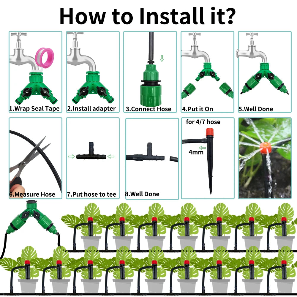 Garden Drip Irrigation Automatic Watering System Kit 1/4'' 13CM Sprinkler for Bonsai Pot Plant Flower Vegetable Greenhouse