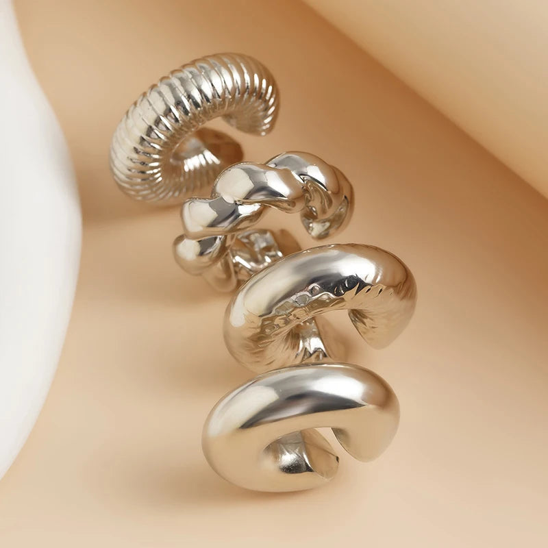 Fashion 4pcs C Shaped Acrylic Ear Clip for Women Simple Gold Silver Color No Pierced Round Earrings Punk Female Jewelry