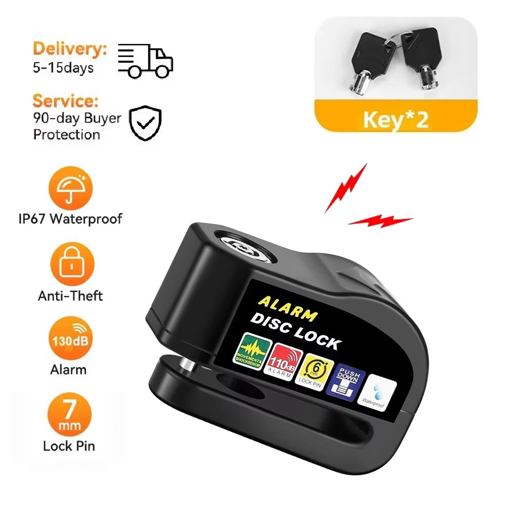 Vibration-Alarm Motorcycle Disc Brake Lock