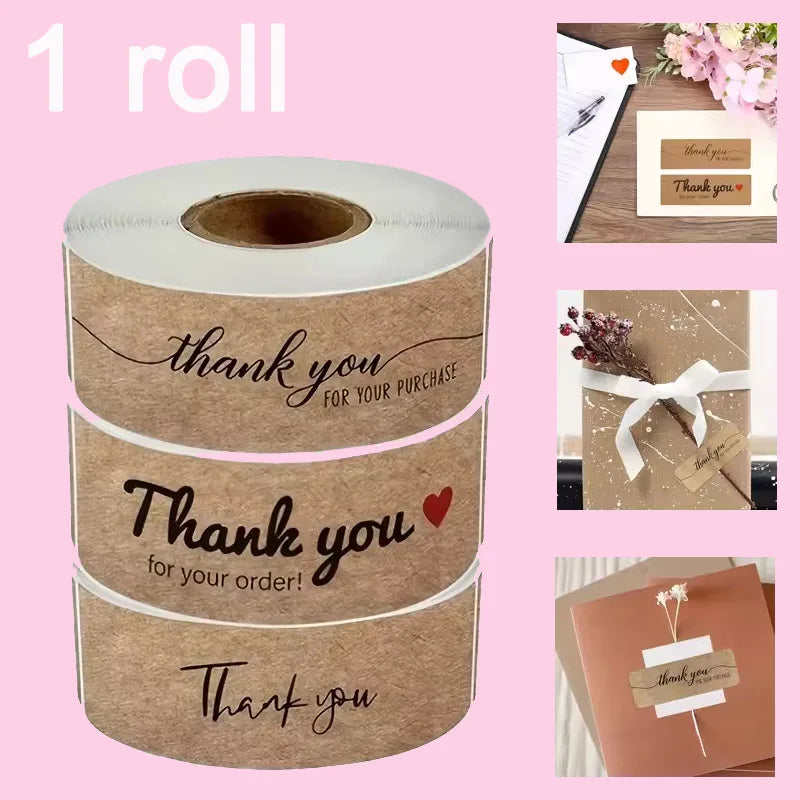 Kraft Paper Thank You Stickers Roll for Gift Packaging