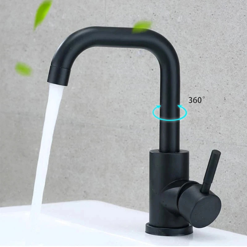 Black Nickel Bathroom Basin Faucet 304 Stainless Steel Hot Cold Wash Mixer Crane Tap 360 Rotation Sink Faucets Single Handle