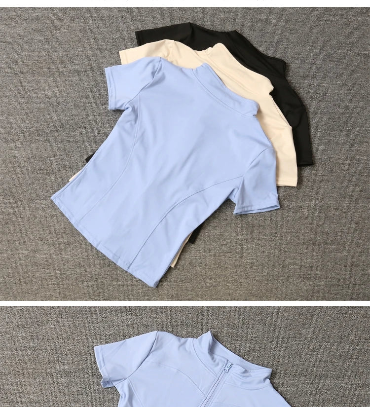 Women sport wear Slim Fit Polyester Quick-drying Full Zip Outdoor Fitness Running Tights Short Sleeves Women's Yoga Wear