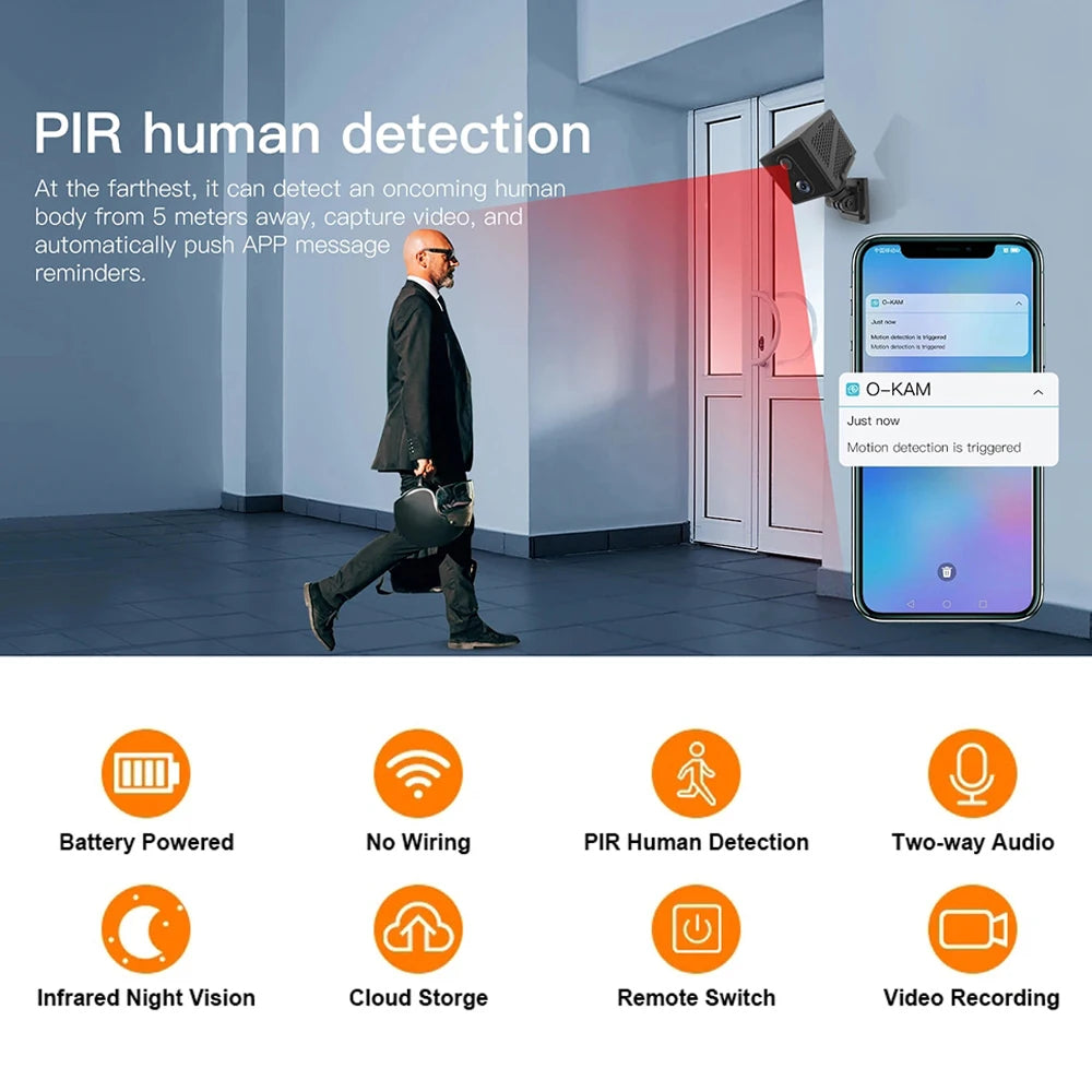 5MP Mini Camera 3000mAh Battery 64GB 4G SIM Card Surveillance Wifi Night Vision Motion Detection CCTV Two-way voice IP Camera