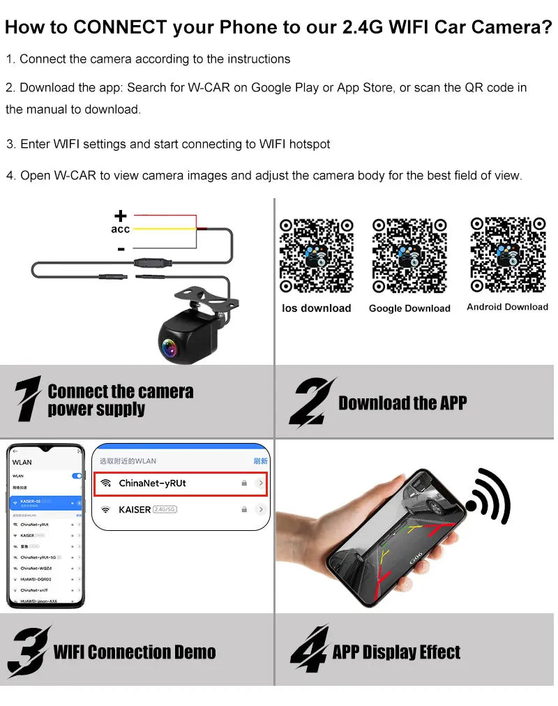 Bezdrôtová 1080P HD cúvacia kamera do auta s WiFi a nočným videním