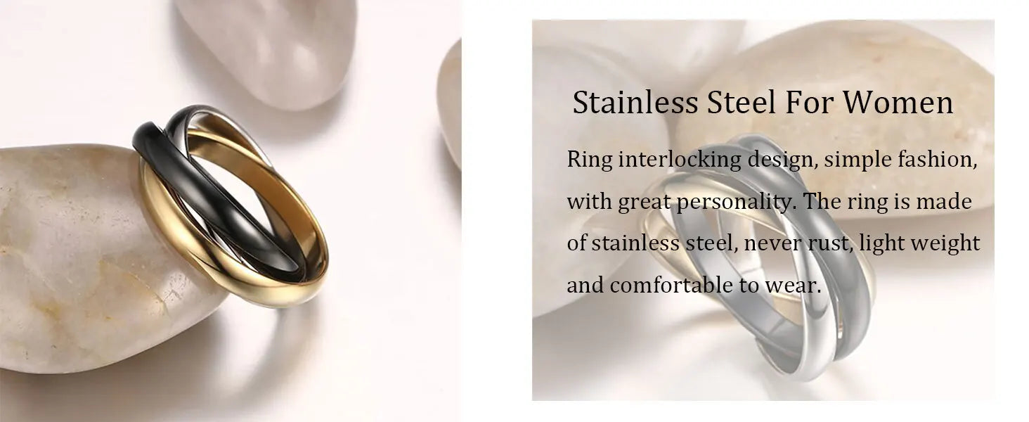 Stainless Steel Interlocked Triple Ring for Women