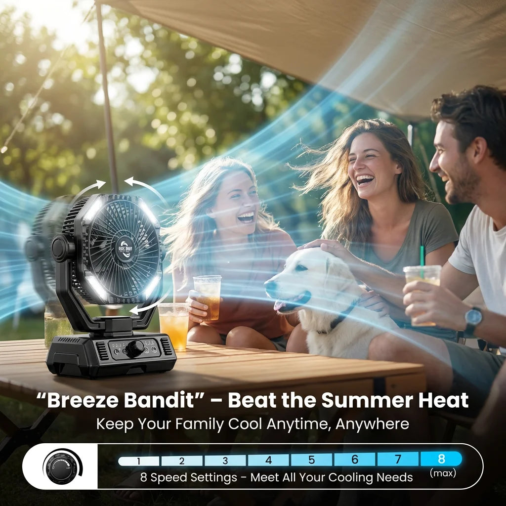 coldSky 20000mAh Camping Fan with 4 LED Lights and Remote Control 8 Speed Adjustable Rechargeable Outdoor Fan for Tent Fishing