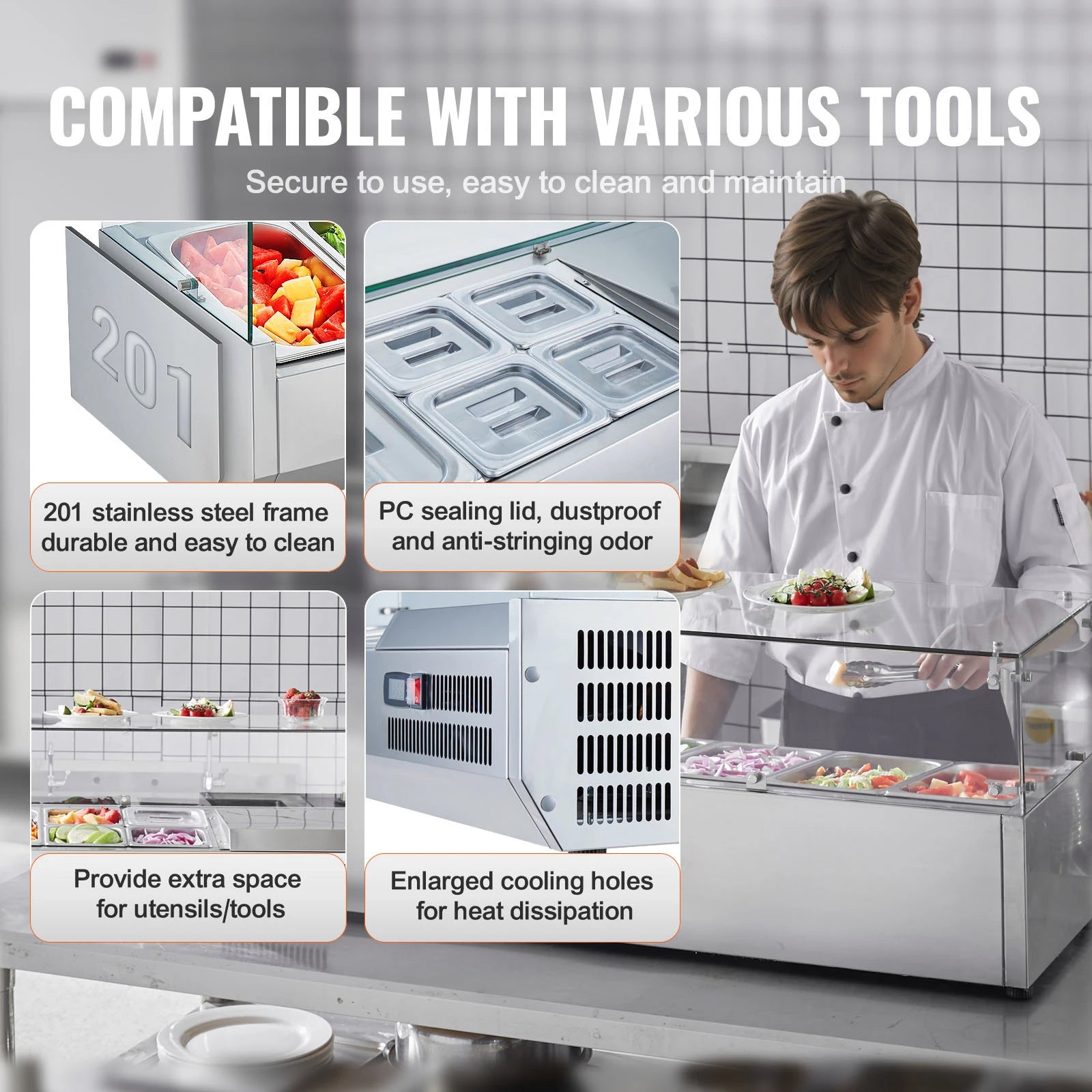 Refrigerated Condiment Prep Station with Glass Guard