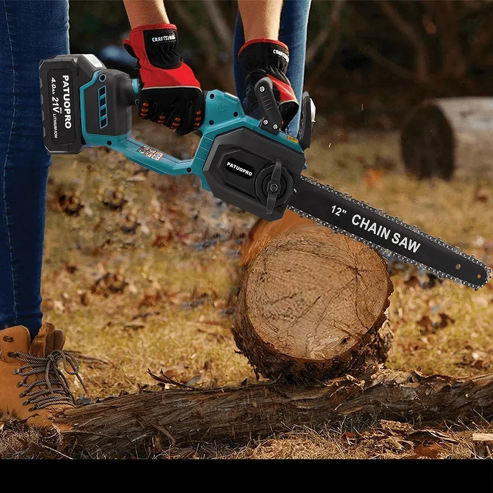 12 Inch Brushless Electric Chainsaw LED Display Cordless Saw Wood Logging Cutting Power Tools For Makita 18V Battery(No Battery)
