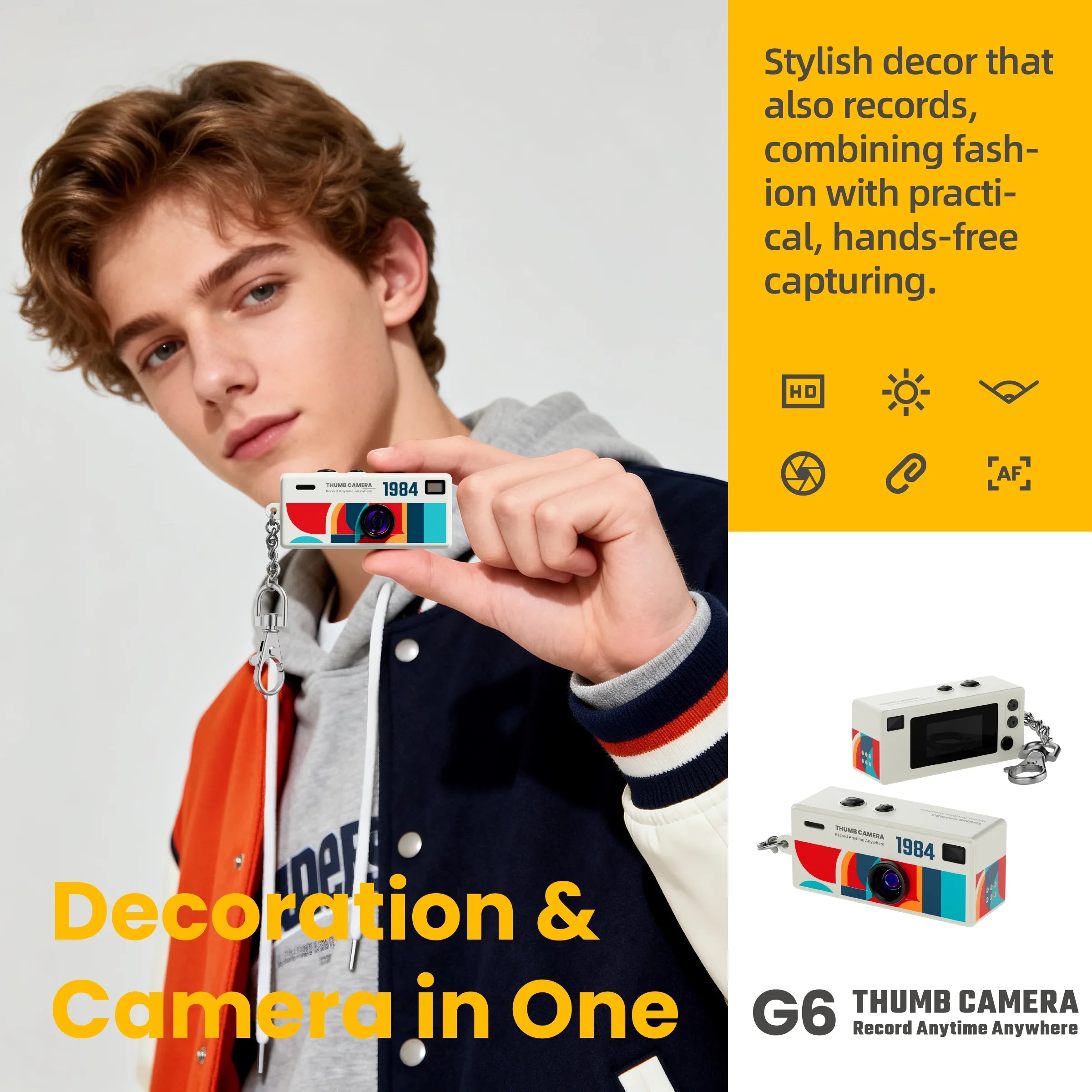 1080P Thumb Mini Camera with 130° Lens, LCD Screen & Fill Light