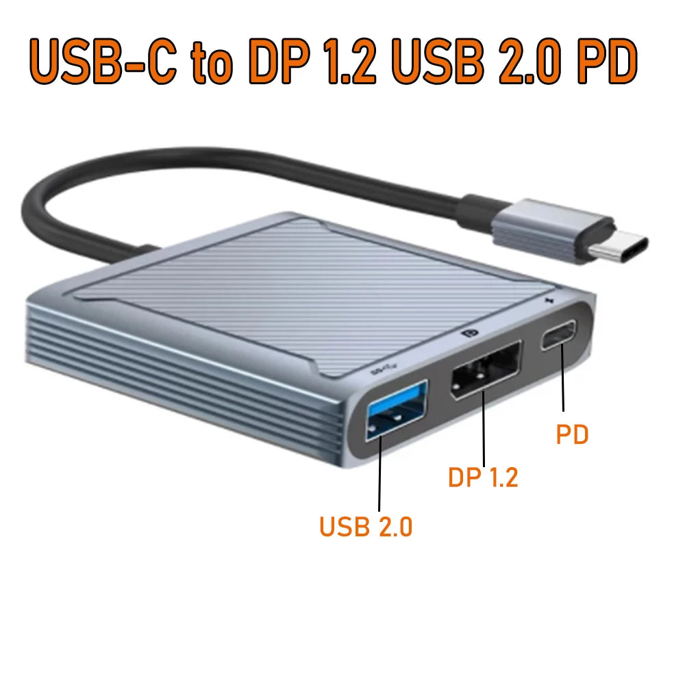 Adaptador USB-C a DisplayPort con USB y entrada PD