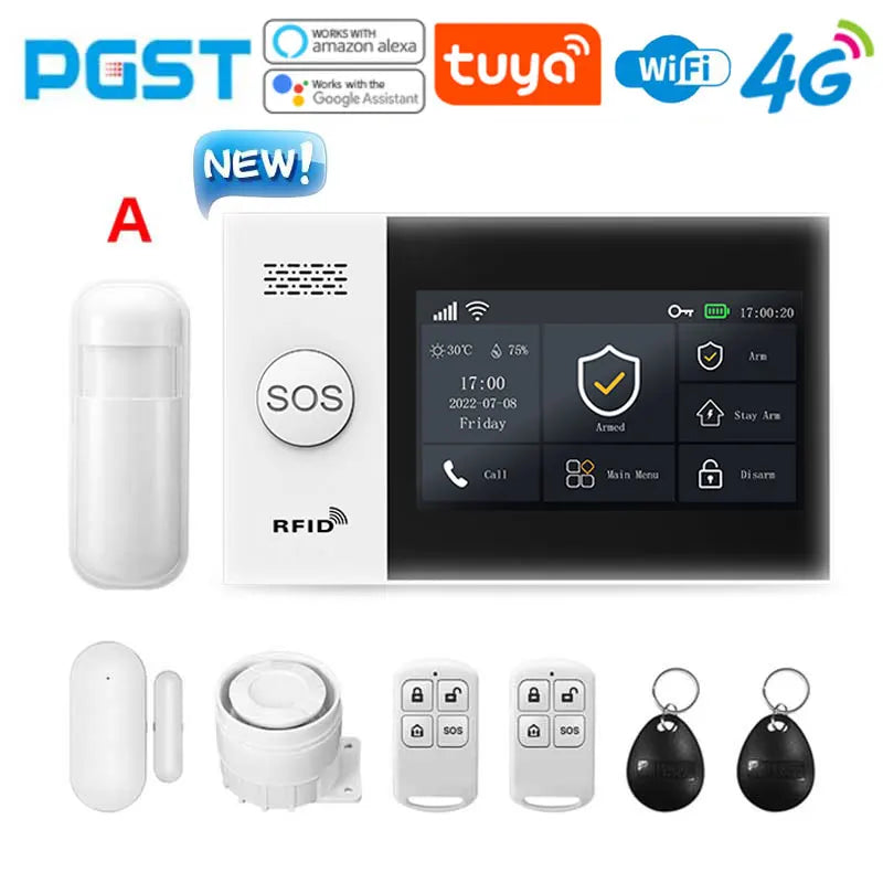 PGST PG-107 4G Tuya trådløs hjemme-WIFI GSM hjemme sikkerhet med bevegelsessensor innbruddslarm system støtter Alexa & Google