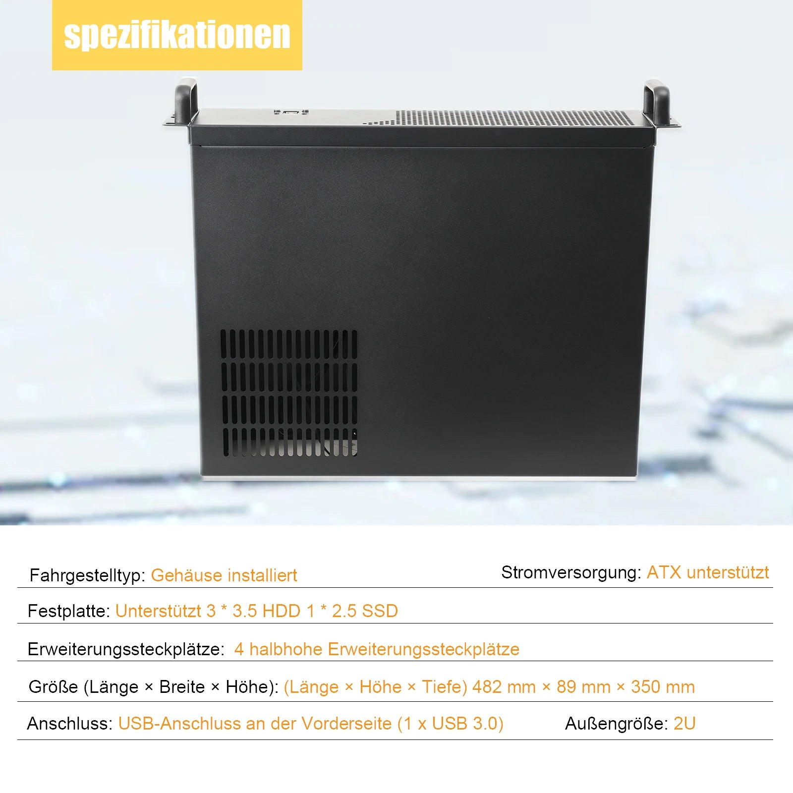 2U chassis aluminium panel ultra kort industrielt kontrolserver chassis datalagring bundkort serverkasse