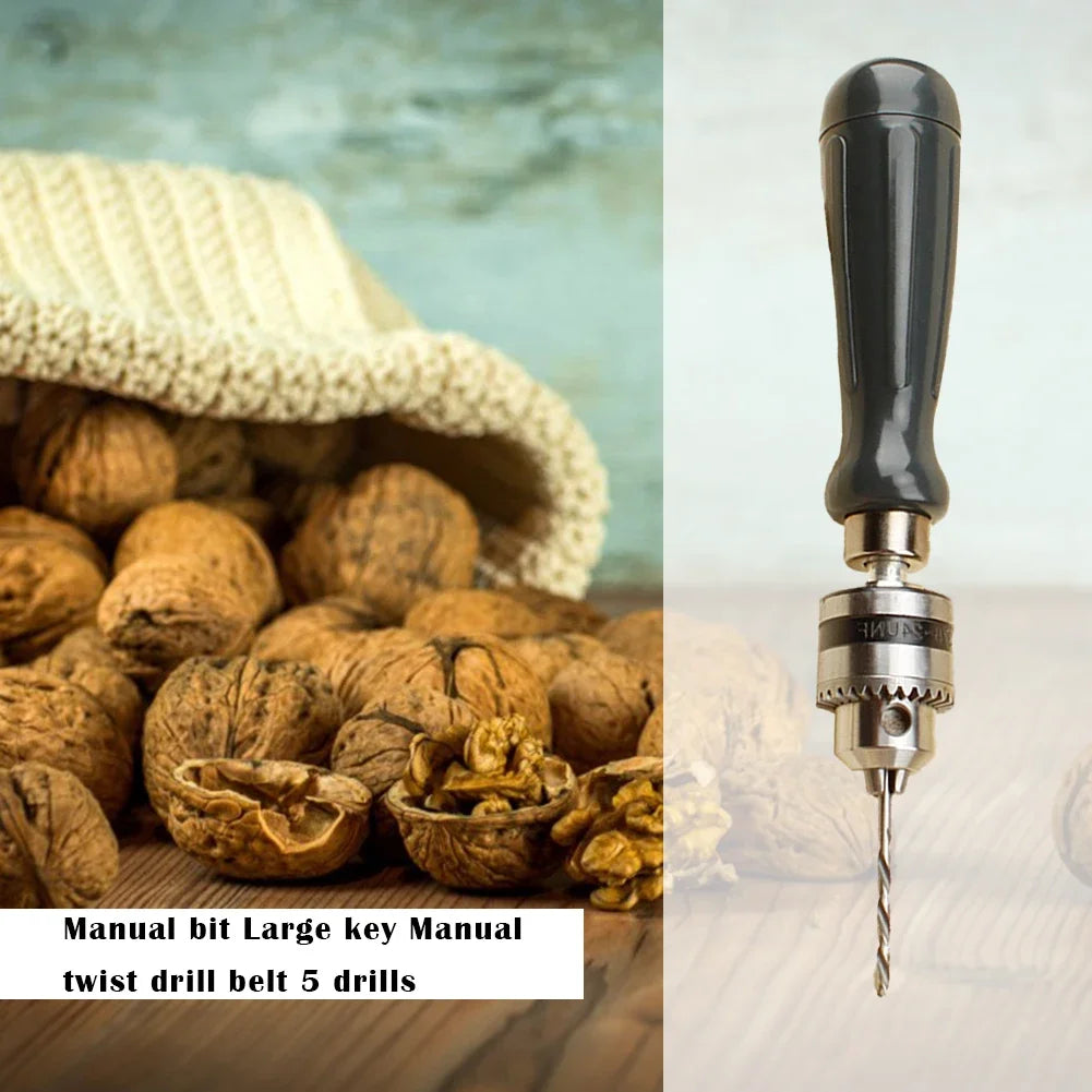 Manual Hand Drill with Keyed Chuck & 5 Drill Bits