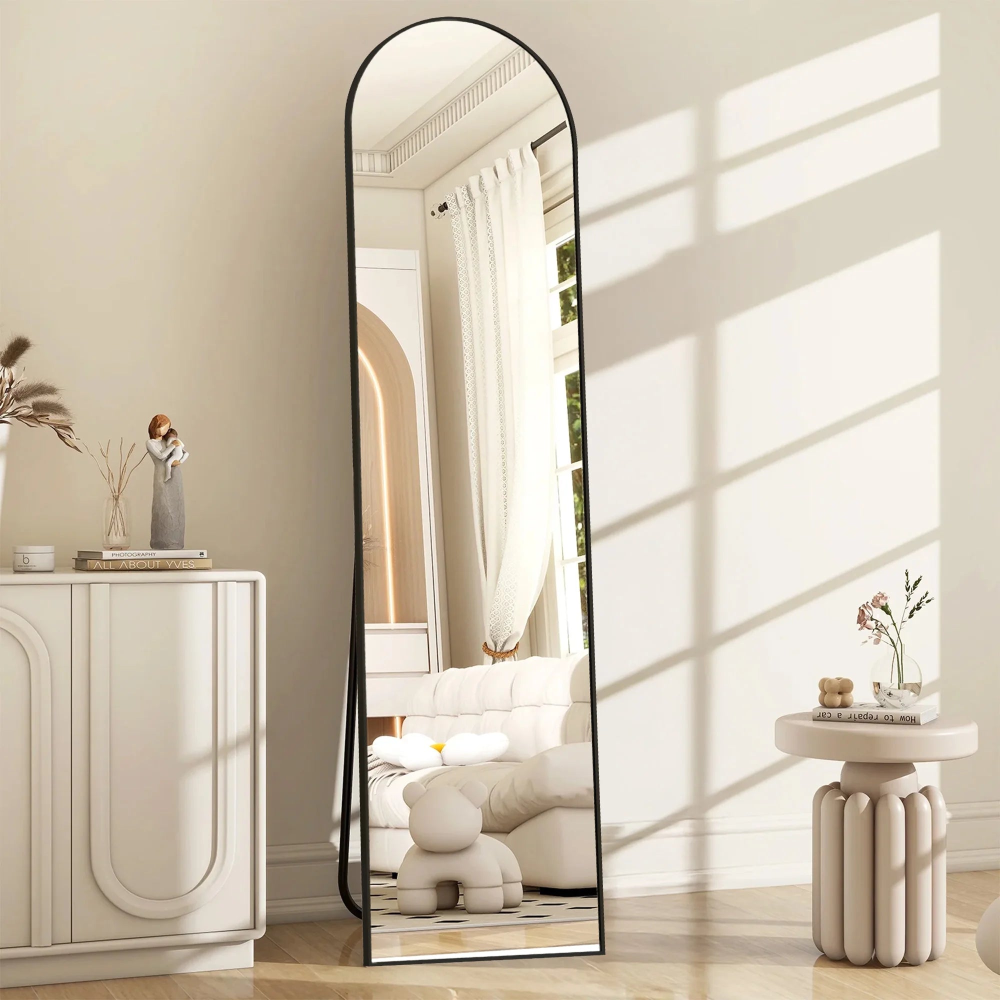 Full Length Floor Mirror with Stand & Slim Aluminum Frame