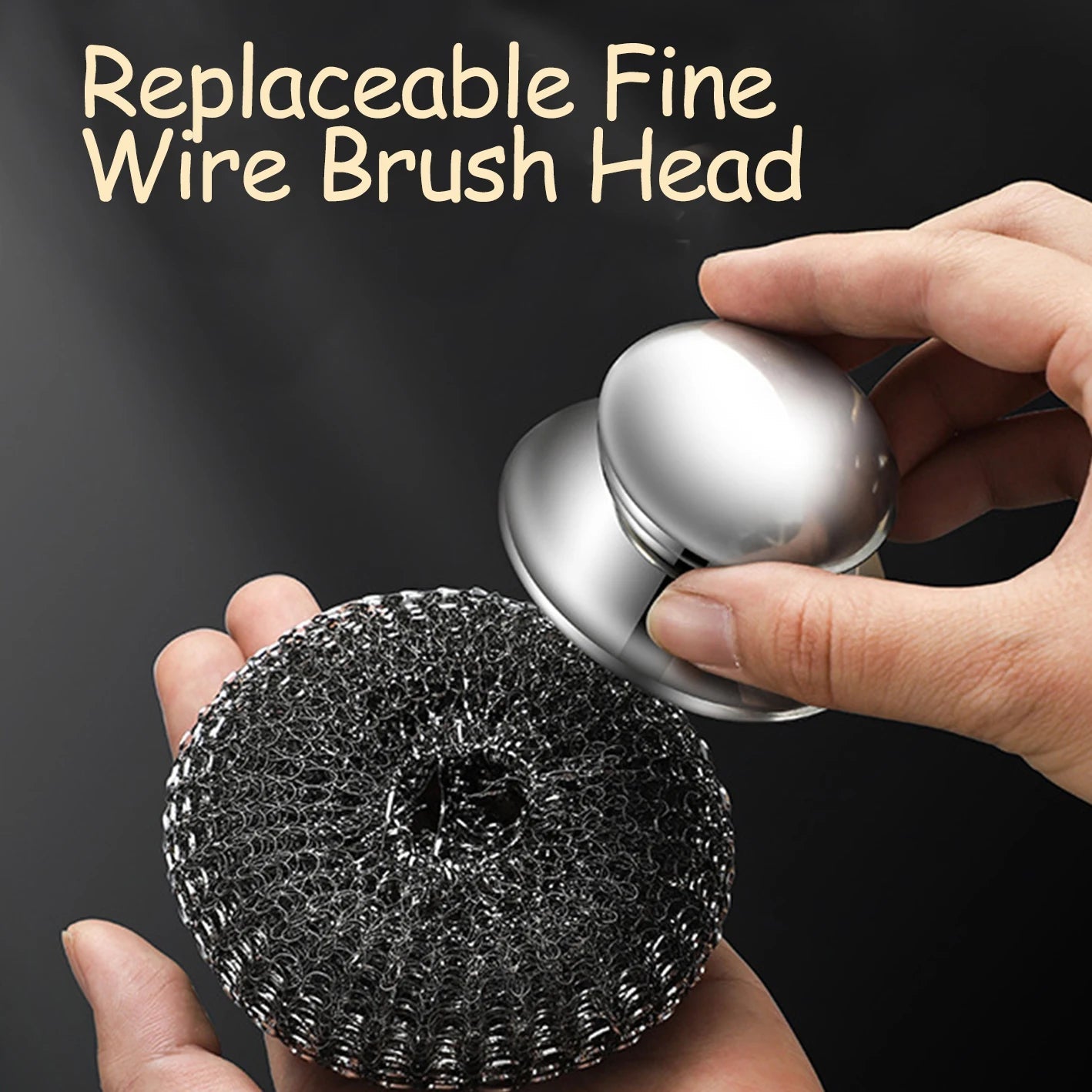 1PC Steel Wool Scrubber with Handle Stainless Steel Cleaning Brushes Cleaning Dishes Stock Pots Pans Griddles Grills