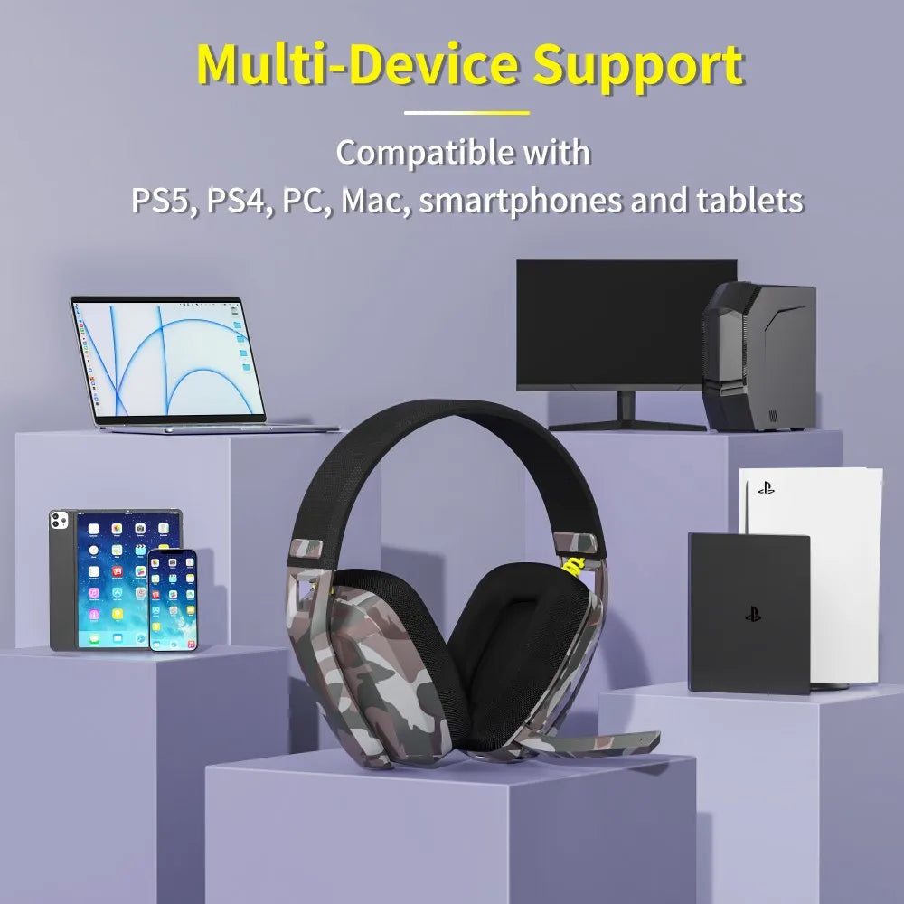 BINNUNE BW06 2.4GHz Wireless Gaming Headset with Mic for PS5 PS4 PC Mac Playstation Bluetooth Gaming Headset with Microphone