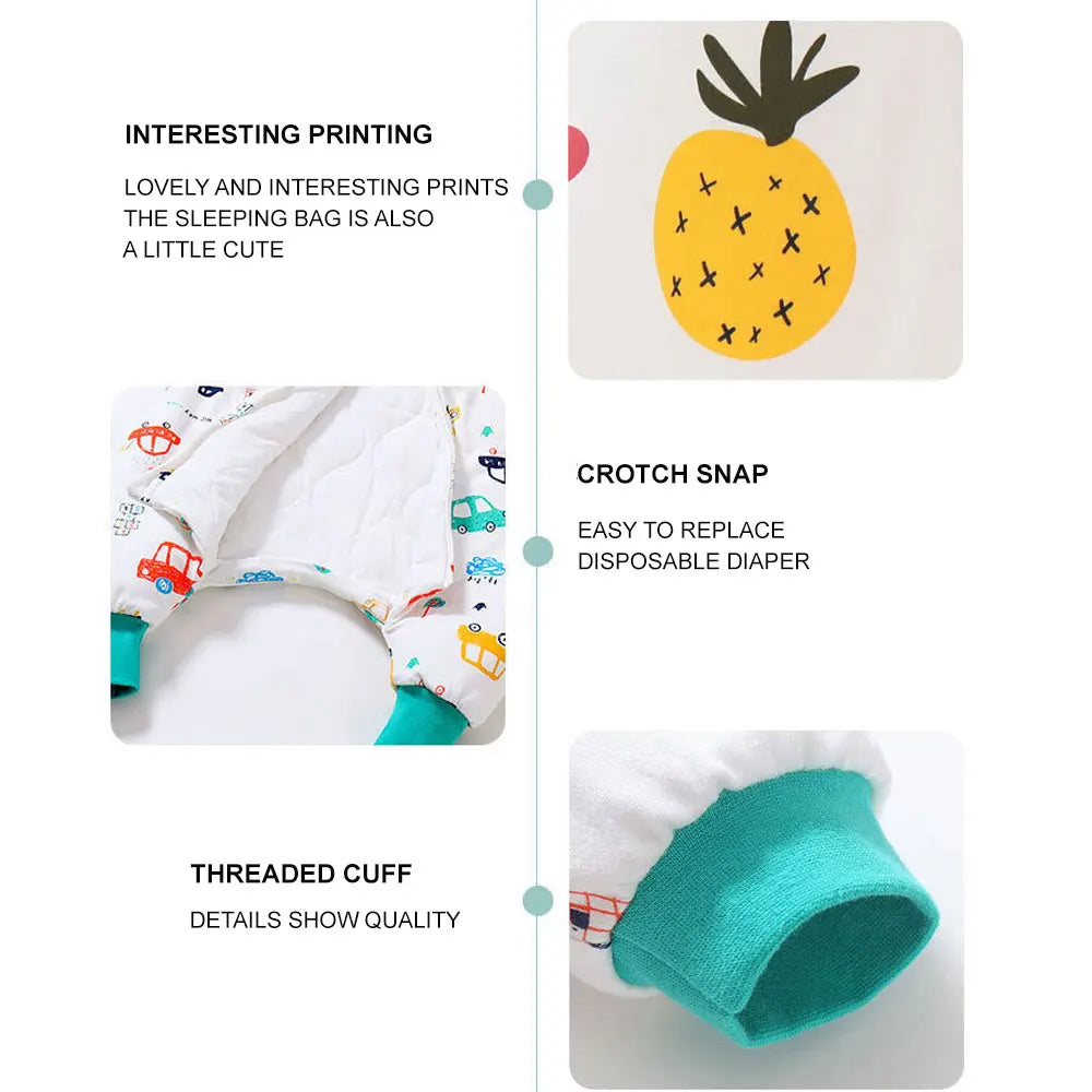 Baby Cartoon Split-Legged Sleepsack with Detachable Sleeves