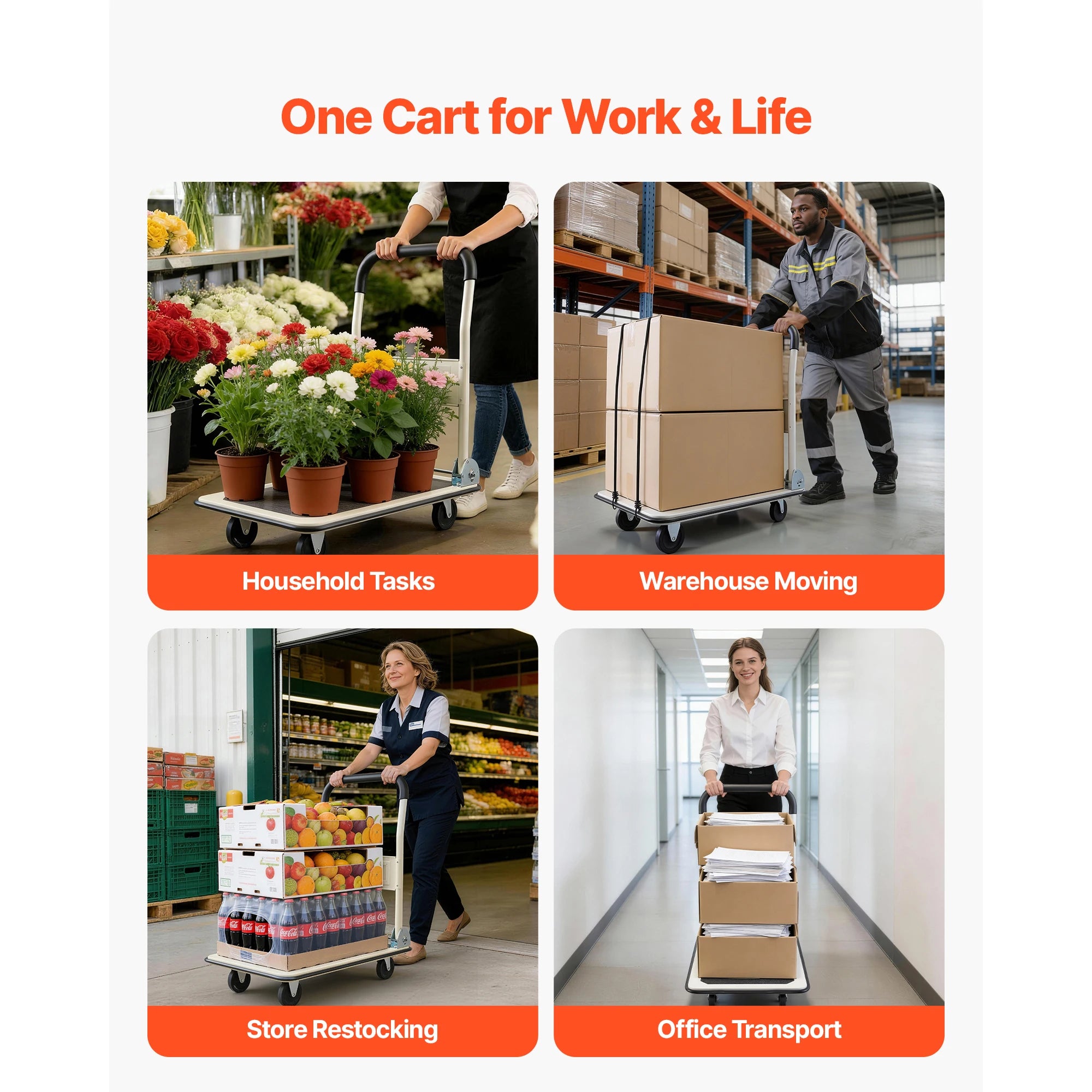 SucceBuy 330/660 lbs Foldable Push Cart Dolly with Swivel Wheels Moving Platform Truck Push Handle Flatbed Cart for Easy Storage