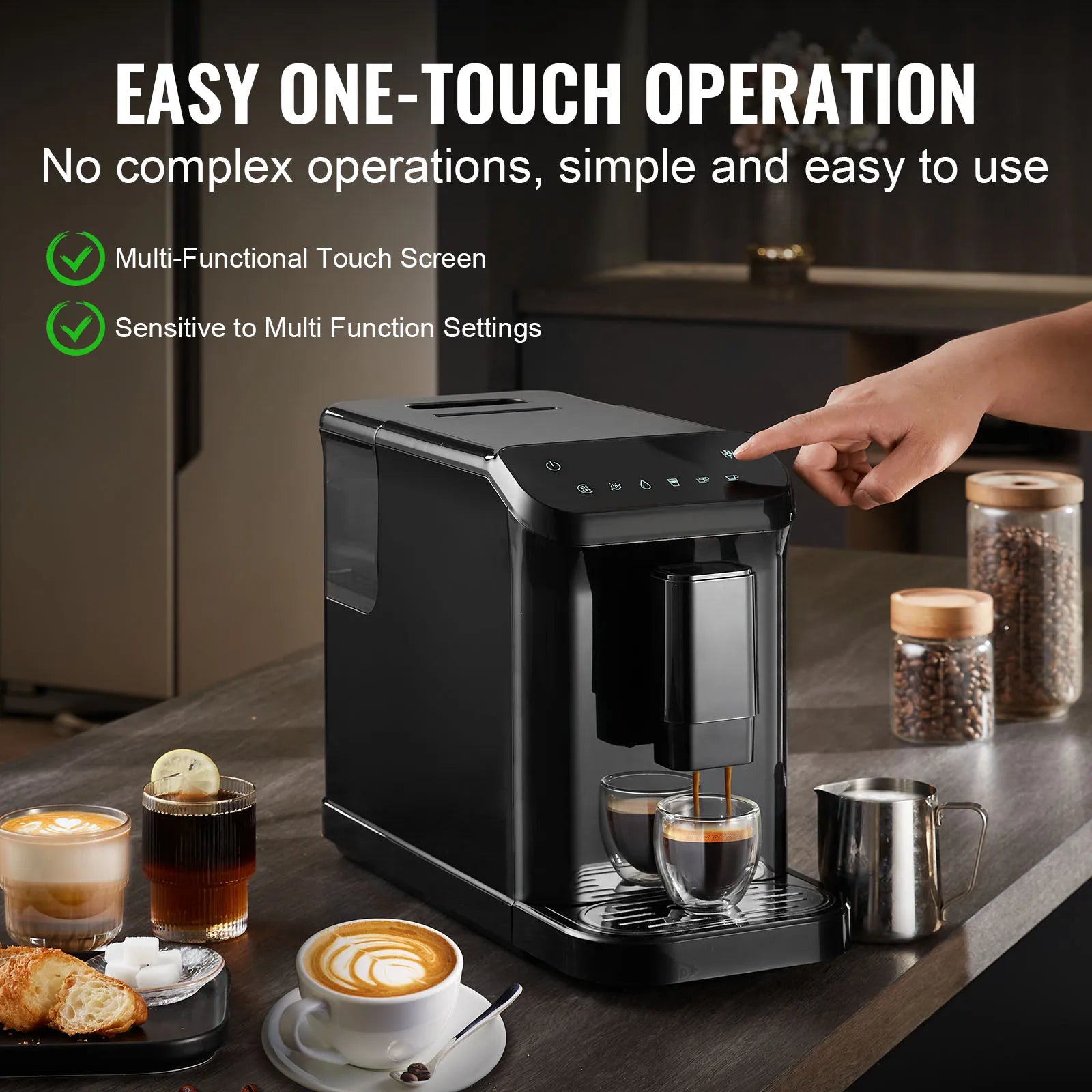 Automatic Espresso Machine with Grinder 15-Bar Coffee Maker 1.5L