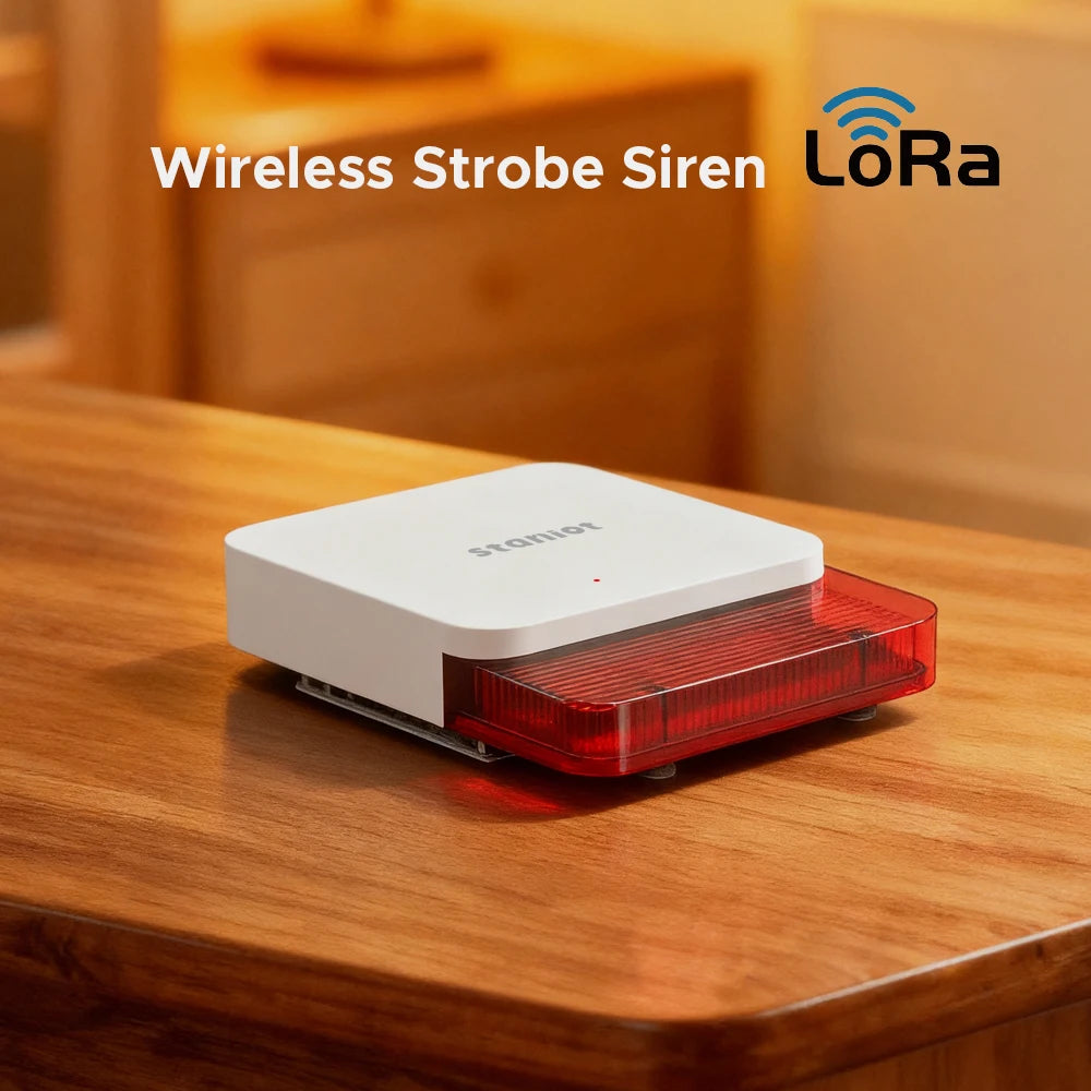 Staniot LoRa Wireless Strobe Siren 115dB High Decibel Alarm with Anti-Tamper Function 500m Long Transmission Range Smart Burglar Alarm for Smart Home Security