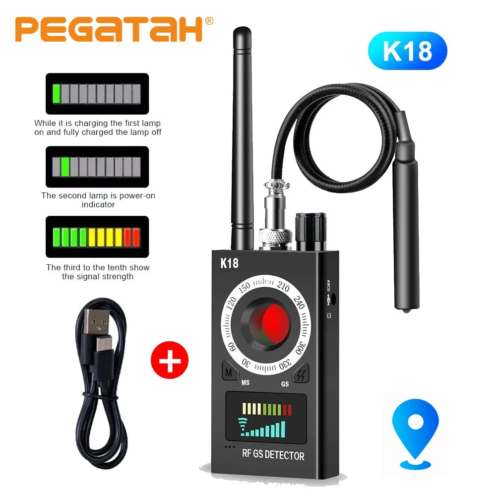 K18 Multi-function Anti-Candid Camera Wireless Lens Device Finder 1MHz-6.5GHz GSM Audio Bug GPS Signal RF Spy Tracker Detect