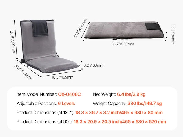 Chaise de sol réglable avec dossier, canapé en mousse pliable