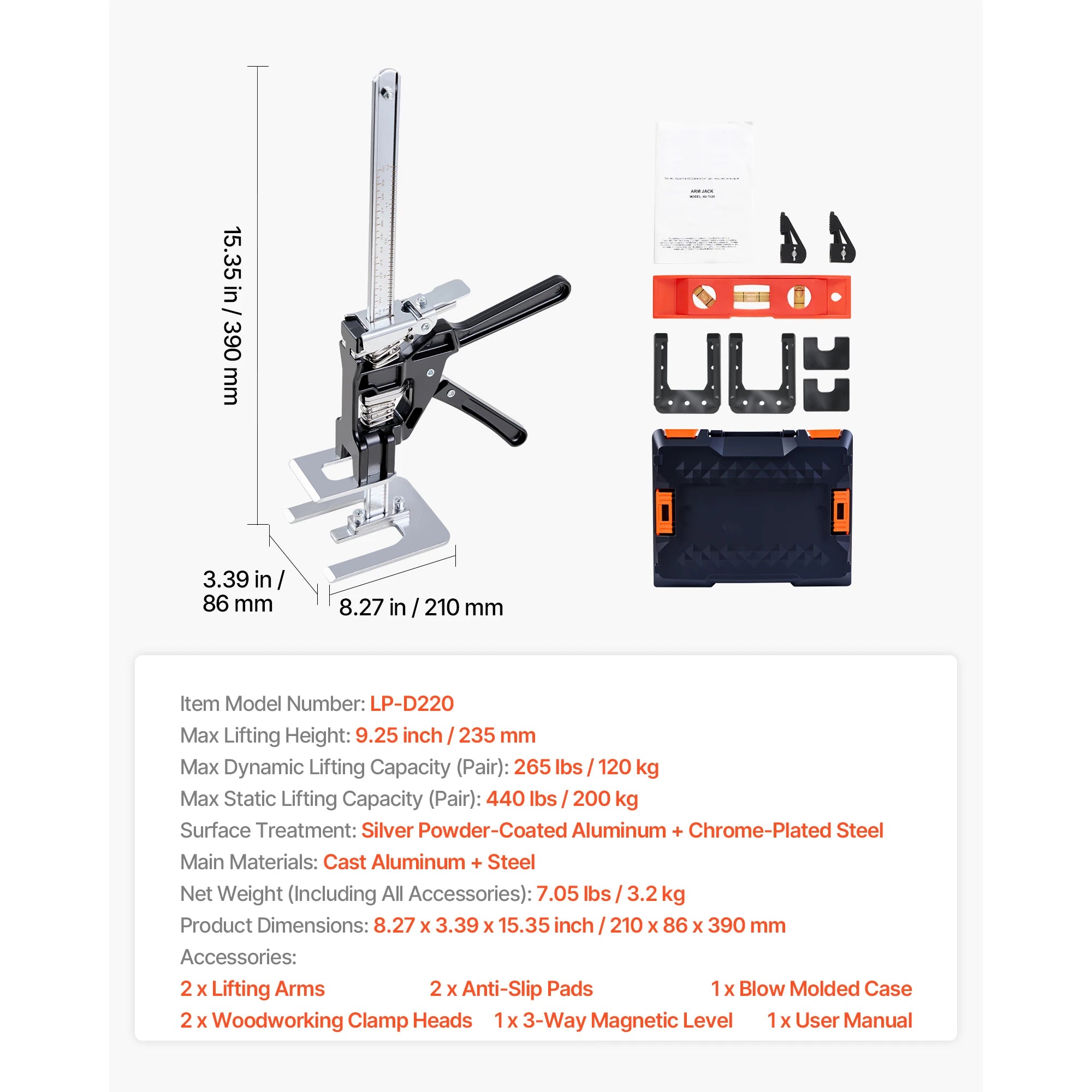 Labor Saving Arm Jack 2PCS Hand Lifting Tool 7.1" 330 lbs