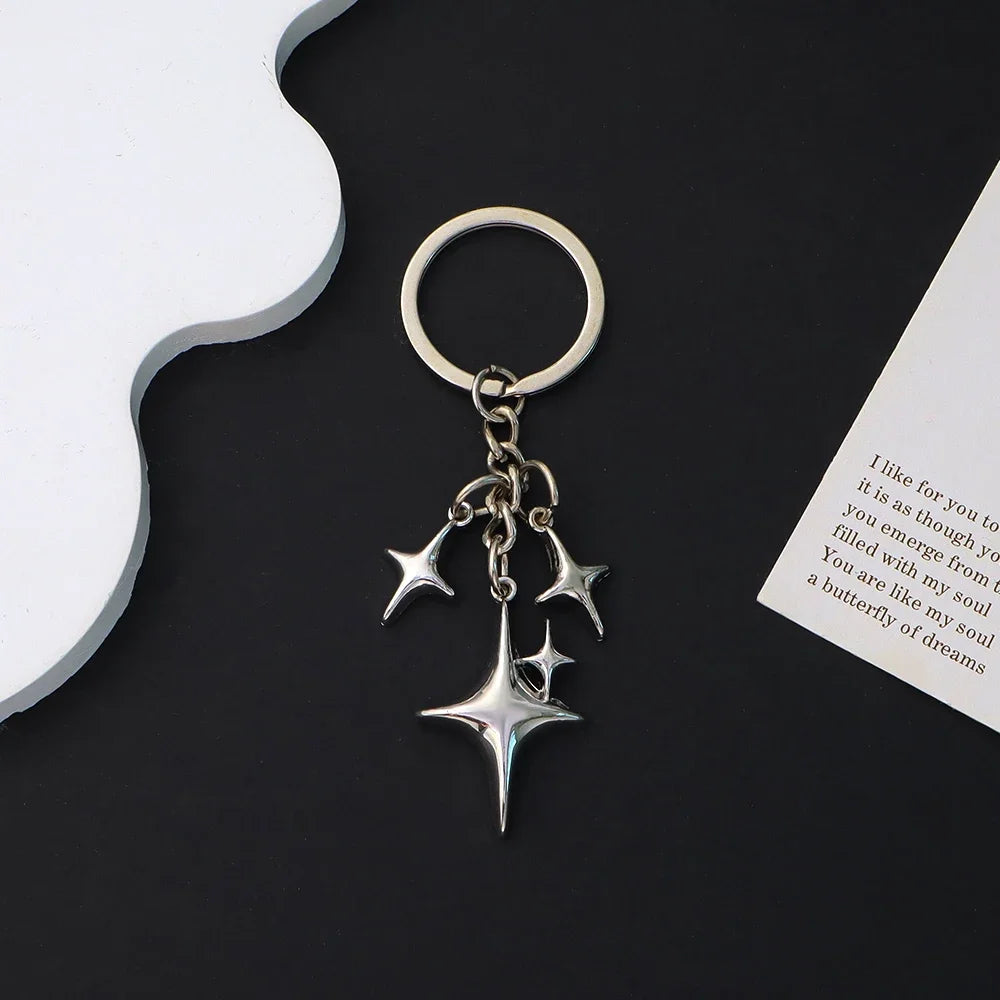 Silver Star Moon Metal Keychain