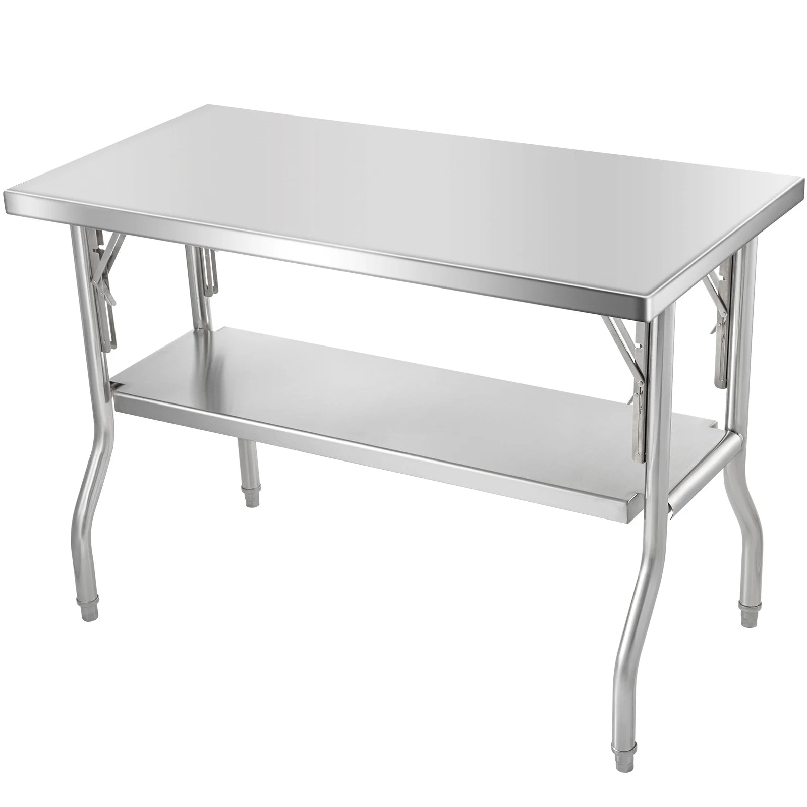 Folding Stainless Steel Work Table with Undershelf 48x24 Inch