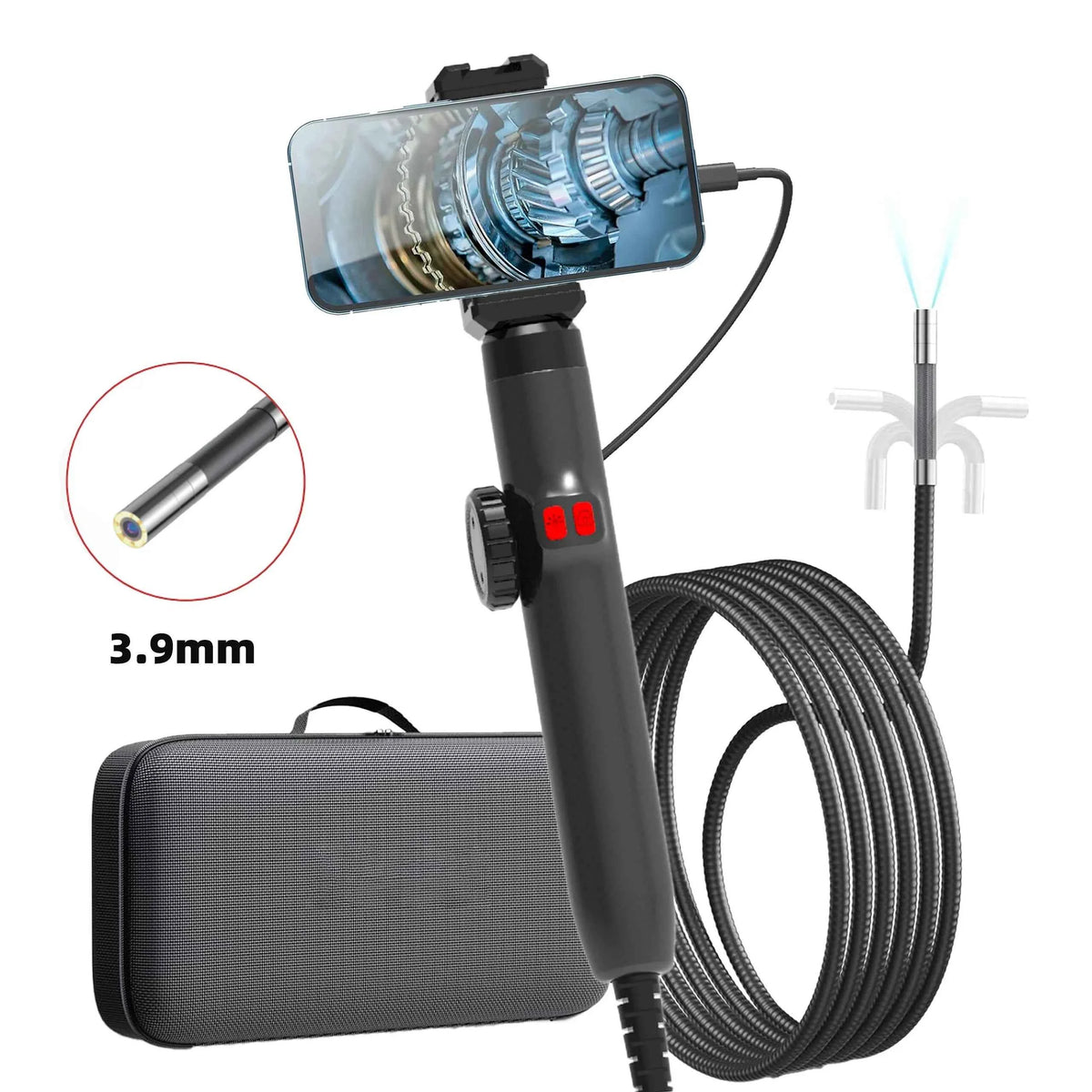 360° Articulating Borescope Endoscope Camera with Light