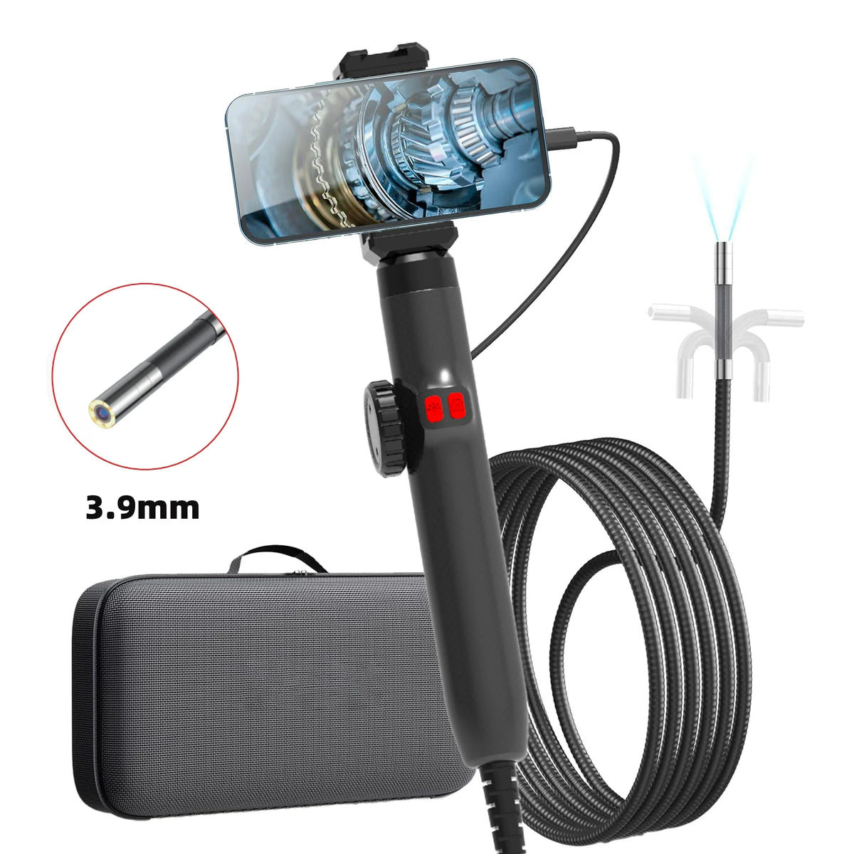 360° Articulating Borescope Endoscope Camera with Light