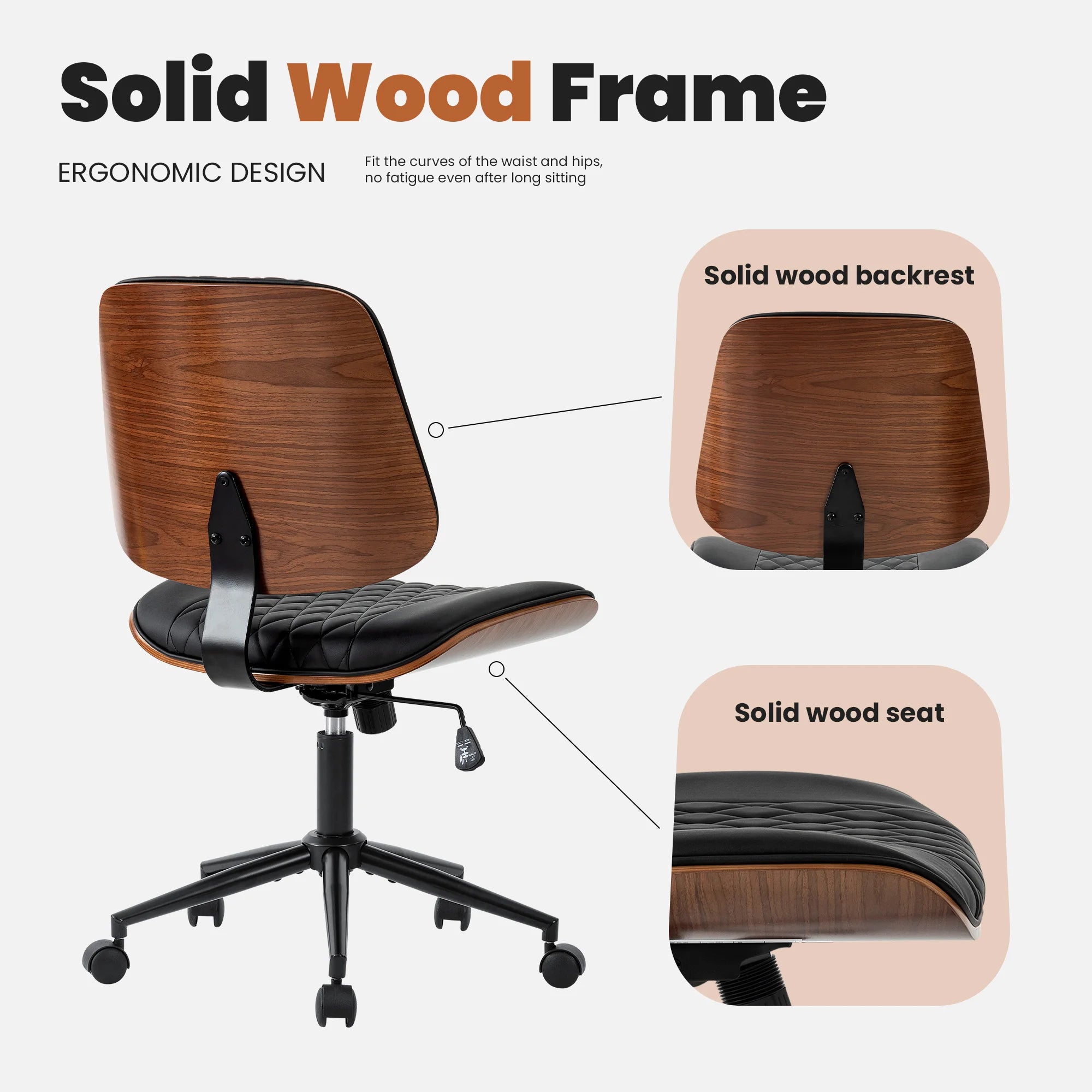 Ergonomic Armless Office Chair with Adjustable Height & Swivel