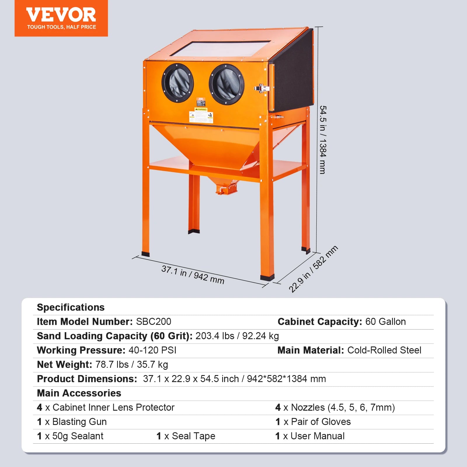 Benchtop Sandblasting Cabinet 25/40/60 Gallon with Gun & Nozzles
