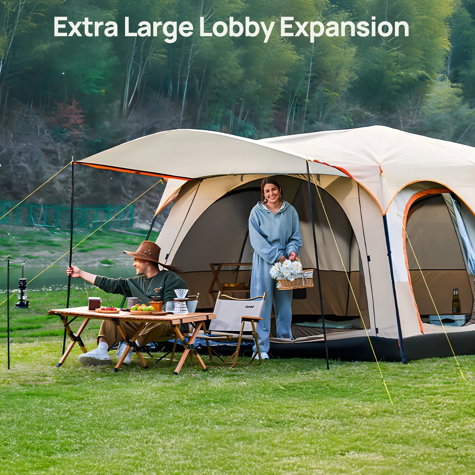 3-4 Person Camping Tent with Sun Protection & Mosquito Netting
