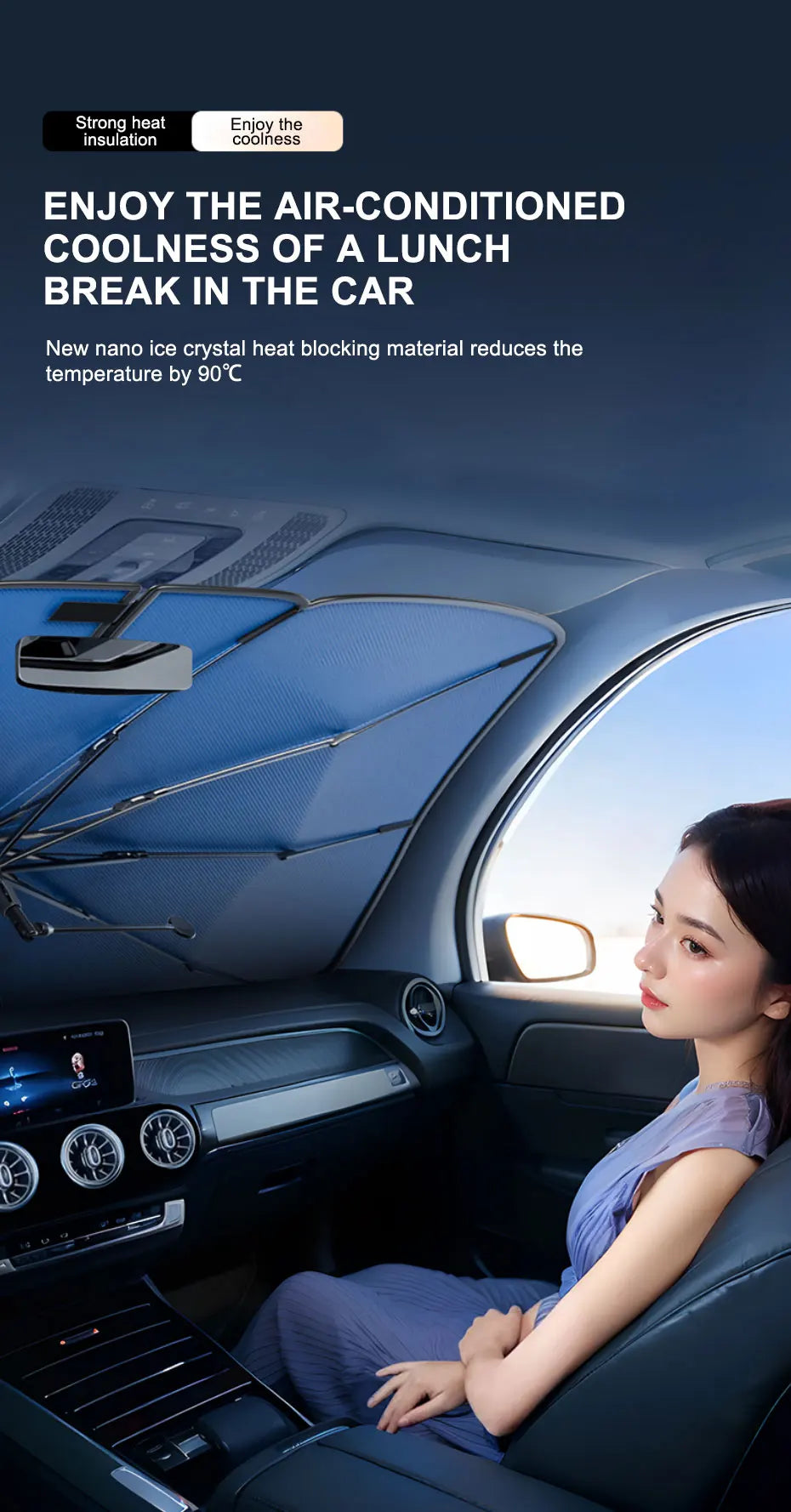 SEAMETAL Upgraded Windshield Sun Shade for Car Heat Insulation Sun Protection Cover UPF50+ UV Blocking Auto Sunshade Umbrella