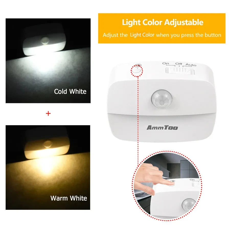 LED-natlampe med bevægelsessensor, 220 V, EU-stik, smart natlampe med bevægelsessensor, varmt og hvidt lys, to farver