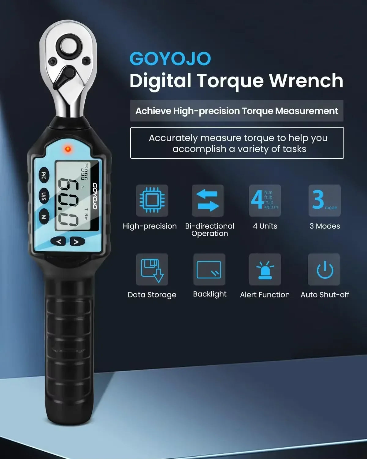 Digitaler Drehmomentschlüssel 3/8" 3/8-60Nm Hochpräzises bidirektionales Werkzeug
