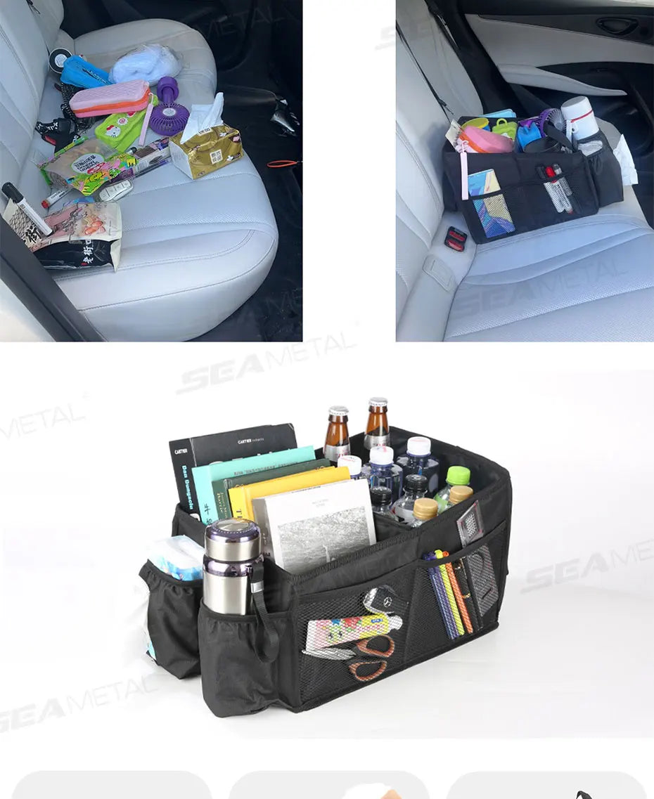 SEAMETAL Foldable Car Seat Organizer Multi-Pocket Large Capacity Storage Bag Universal Cup/Tissue Holder Waterproof Oxford Cloth