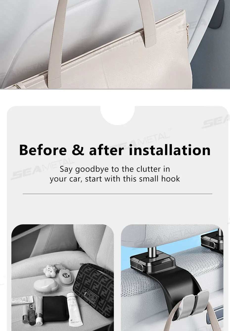 SEAMETAL Car Headrest Hook 25KG Large Load-Bearing Car Rear Seat Hanging Hook Foldable Design Universal Stable Seat Back Hanger
