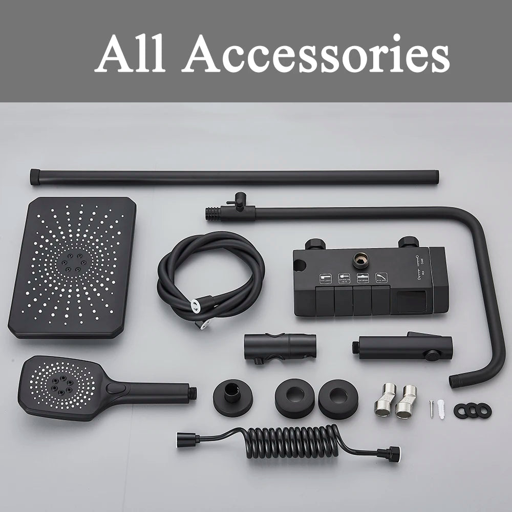 Black Digital Shower Set with Rainfall Head and Hand Shower