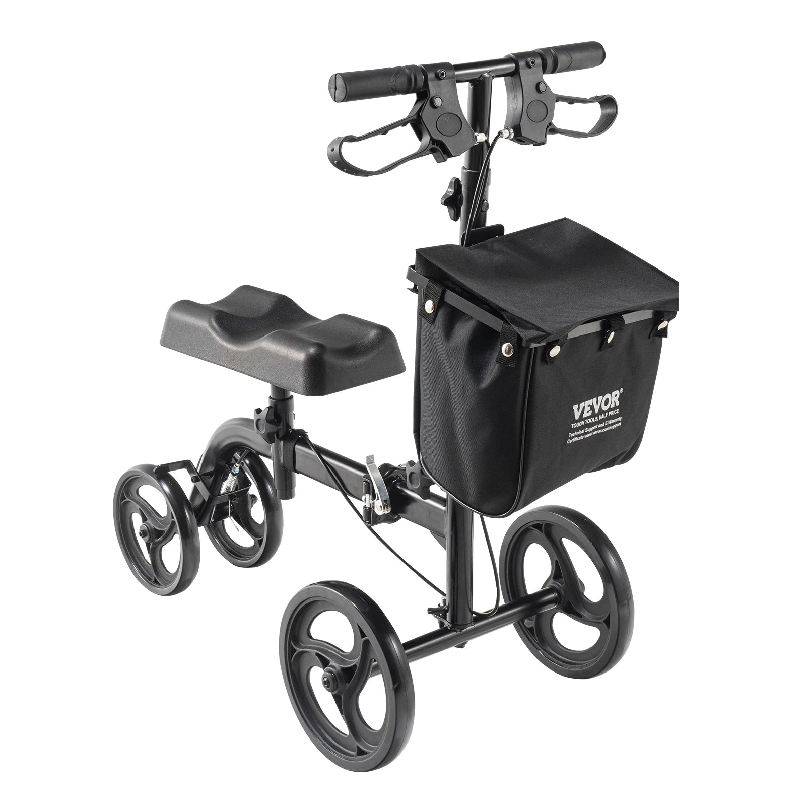 SucceBuy Folding Knee Scooter Carbon Steel Steerable Knee Walker w/ Height-Adjustable Handlebar All-Terrain Solid Wheels Scooter