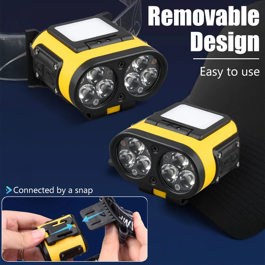 LED Headlamp Smart Sensor Cap Clip Light TPYE-C Rechargeable Flashlight With Power Display Riding Fishing Camping Outdoor Torch